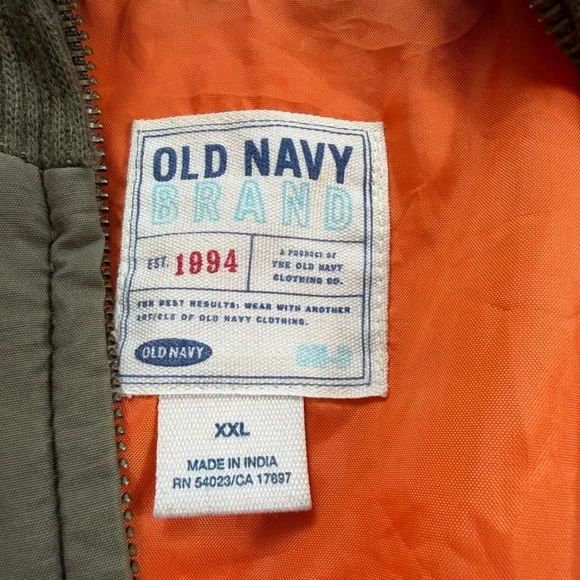 Quilted Bomber Jacket Mens XXL Olive Green Military MA1 Orange Lining Old Navy - Picture 4 of 7